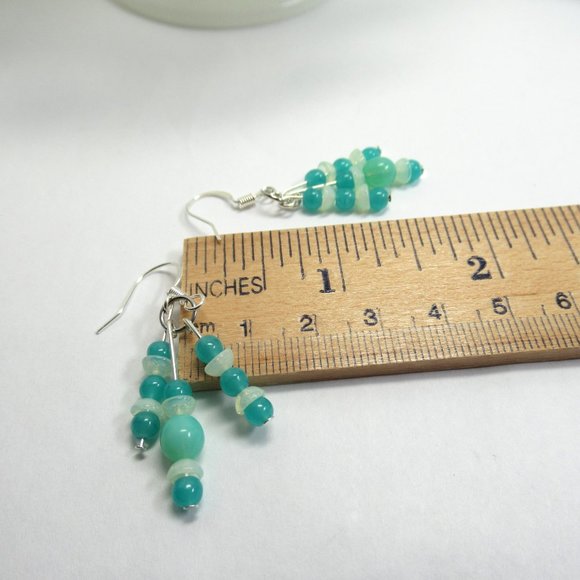 Triple dangle Uranium Glass bead earrings - Picture 5 of 11